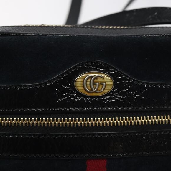 GUCCI Ofdea Sherry Line Shoulder Bag Suede Navy Gold - Picture 14 of 16